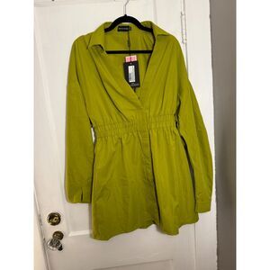 PrettyLittleThing Olive Green Oversized Ruched Waist Shirt Dress